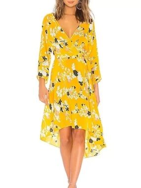 Diane von Furstenberg Eloise Silk Yellow Floral Wrap High-Low Dress size M